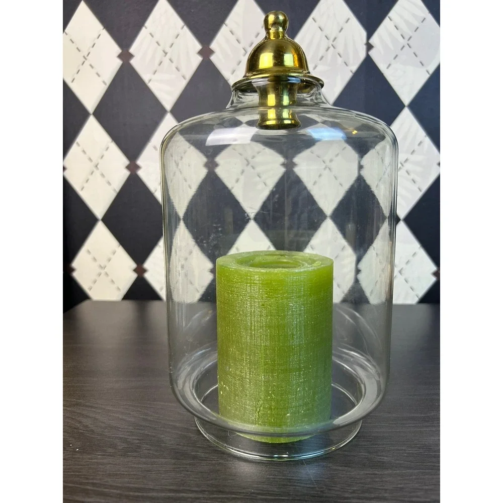 Vintage Reversible Glass Hurricane Candle Holder Brass Top 9 Inch